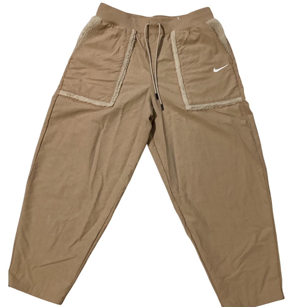 Nike Tan Sherpa Trim Relaxed Fit Drawstring Casual Pants Womens Size L‎